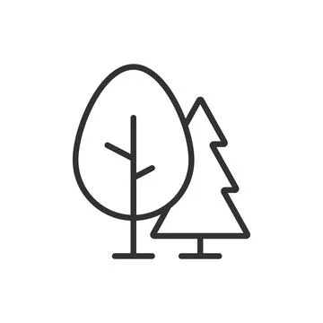 Trees, in line design. Trees, forest, nature, tree icon, foliage, greenery Stock-Illustration