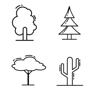 Trees line icon set Stock Illustration