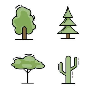 Trees line icon set Stock Illustration