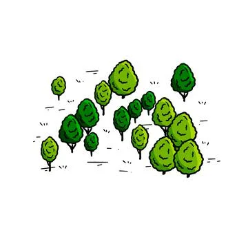 Trees for map. Hand drawn Green forest Stock Illustration