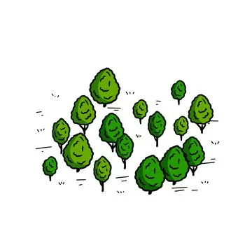 Trees for map. Hand drawn Green forest. Stock Illustration