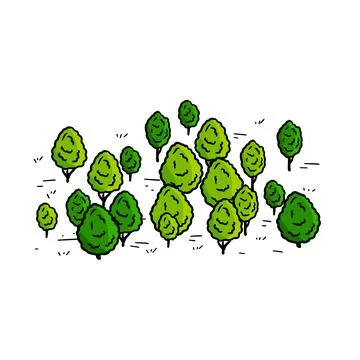 Trees for map. Hand drawn Green forest. Stock Illustration