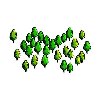 Trees for map. Hand drawn Green forest. Stock Illustration