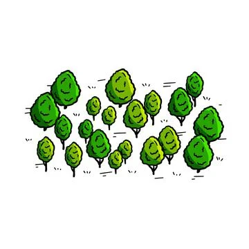 Trees for map. Hand drawn Green forest. Stock Illustration