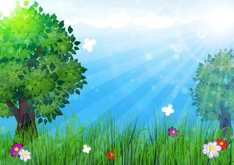 Trees in the meadow Stock Illustration