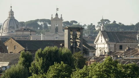 Trees in the Middle of the City. Churches in the Background Stock Footage 98606076