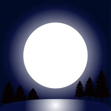 Trees with moon at night Stock Illustration