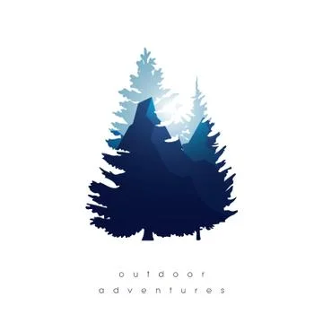 Trees, mountains in double exposure style vector background. Symbol of nature Stock Illustration