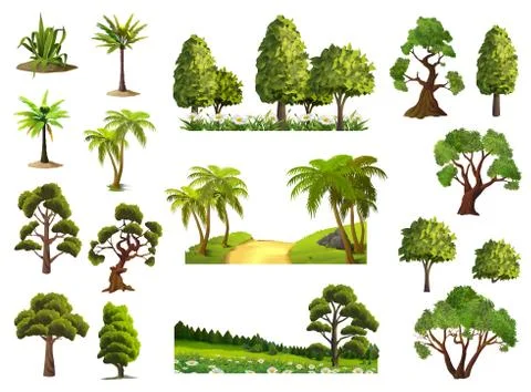 Trees, nature, forest, vector icons set Stock Illustration