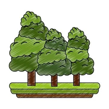 Trees at nature scribble Stock Illustration