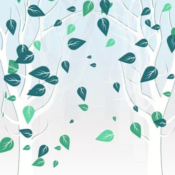 Trees nature in the winter leaves falling scatter white abstract background Stock Illustration