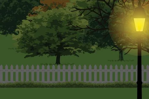 Trees-Night Night Trees Lamp Vector Illustration Stock Illustration
