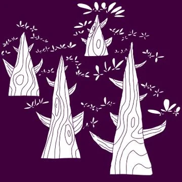 Trees over purple background Stock Illustration
