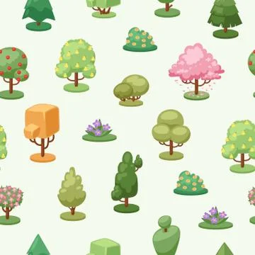Trees plant element seamless pattern, vector illustration. Decorative ecology 스톡 일러스트