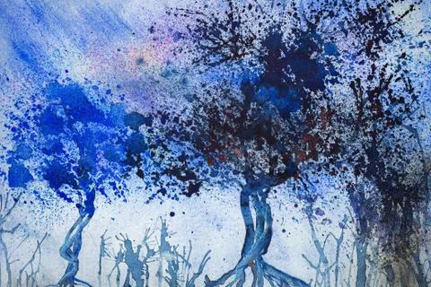 Trees in the rainy night Stock Illustration