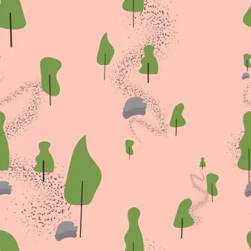 Trees with random stone and textured road. Stock Illustration