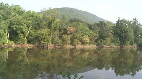 Trees reflecting on the water along the river embankment (2 of 2) Stock Footage 10772671