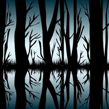 Trees reflecting in the water Stock Illustration