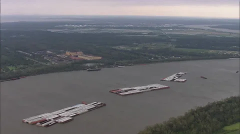 Trees River Cargo Boat Stock Footage 37273367