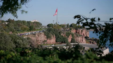 Trees, road and Turkish flags Stock Footage 227185424