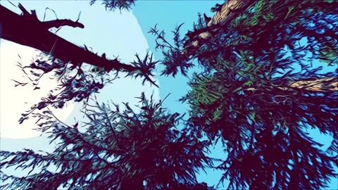 Trees rounding Landscape Loop background with blue summer sky and tree crowns Stock Footage 157040074