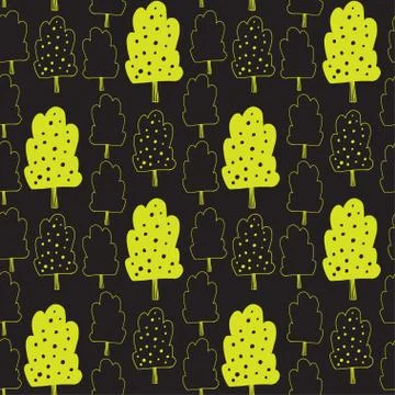 Trees seamless pattern. Cartoon creative trees ornament. Baby textile design. Stock Illustration