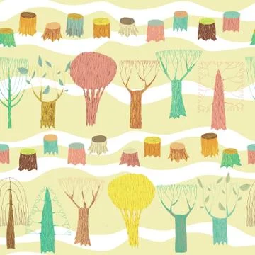Trees seamless pattern in colors Stock Illustration