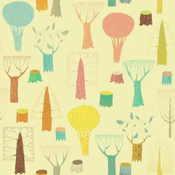 Trees seamless pattern in colors Stock Illustration