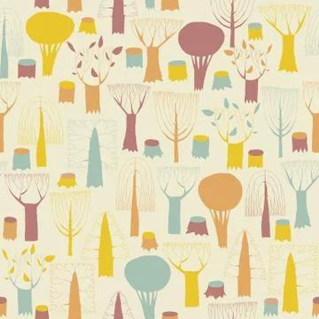 Trees seamless pattern in colors Stock Illustration