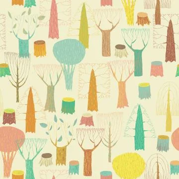 Trees seamless pattern in colors Stock Illustration