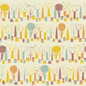 Trees seamless pattern in colors Stock Illustration