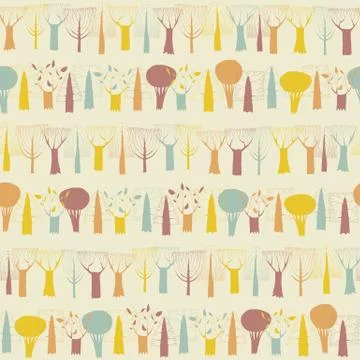 Trees seamless pattern in colors Stock Illustration