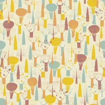 Trees seamless pattern in colors Stock Illustration