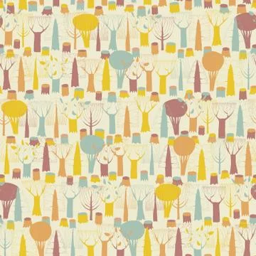 Trees seamless pattern in colors Stock Illustration