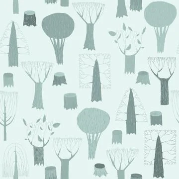 Trees seamless pattern tapestry in blue Stock Illustration