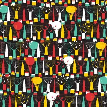 Trees seamless pattern tapestry in colors Stock Illustration