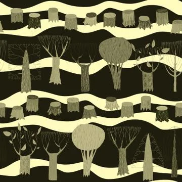 Trees seamless pattern tapestry in grey Stock Illustration