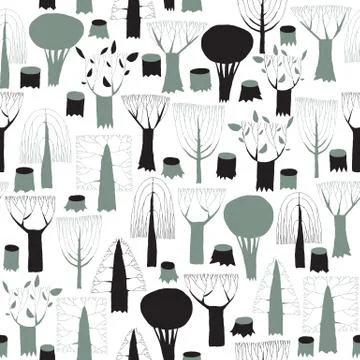 Trees seamless pattern tapestry in grey Stock Illustration