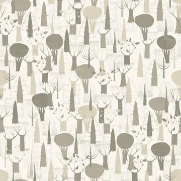 Trees seamless pattern tapestry in grey Stock Illustration