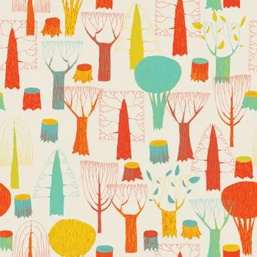 Trees seamless pattern tapestry in pop-colors Stock Illustration