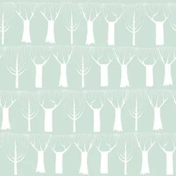 Trees seamless pattern tapestry in white Stock Illustration