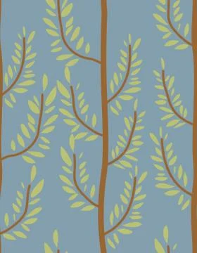 Trees seamless pattern. Trunk and leaf texture. Natural vector background. Or イラスト素材