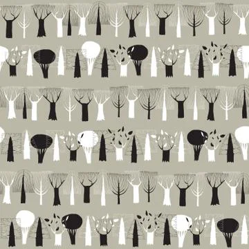 Trees seamless row pattern tapestry in black and white Stock Illustration