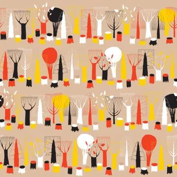 Trees seamless row pattern tapestry in colors Stock Illustration