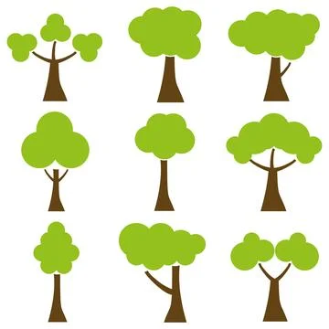 Trees, a set of cartoon trees. Flat design, vector illustration. イラスト素材