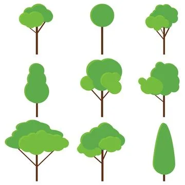 Trees, set of green realistic trees. Vector, cartoon illustration イラスト素材
