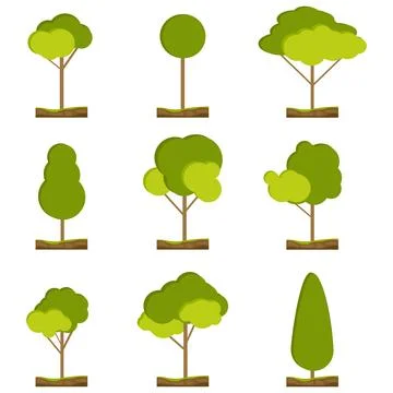 The trees. Set of green trees with a piece of land. Vector illustration. イラスト素材