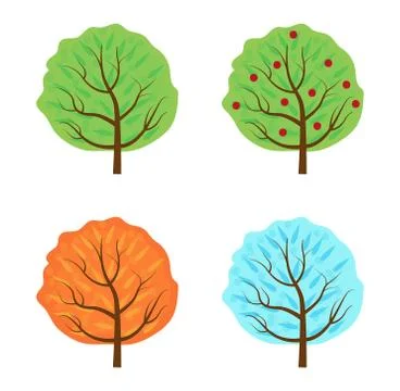 Trees set the seasons icon flat style. Isolated on white background. Vector i Illustrazione stock