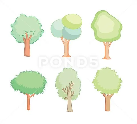 Trees set, vector illustration. Stock Illustration