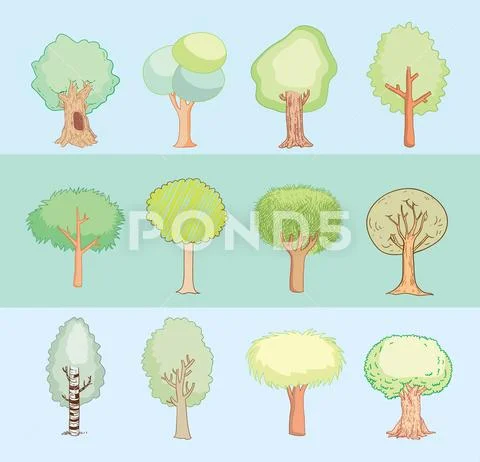 Trees set, vector illustration. Stock Illustration